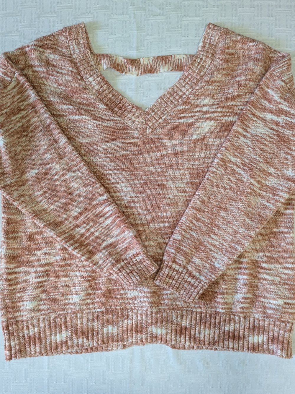 Maurices Coral and Cream Marled V-Neck Sweater